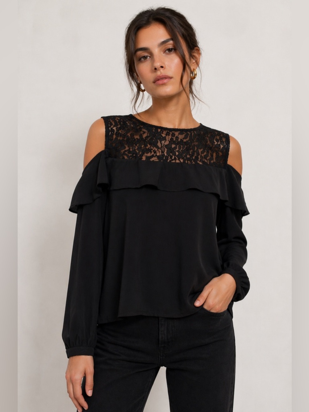 NWT Cold Shoulder Lace Trim Blouse